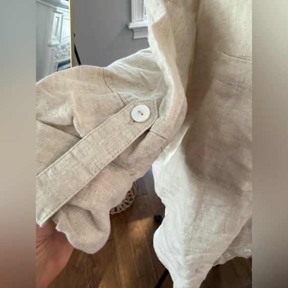 A Ren Oversized Women's Beige Linen Button Down Shirt Size Large - Picture 7 of 12